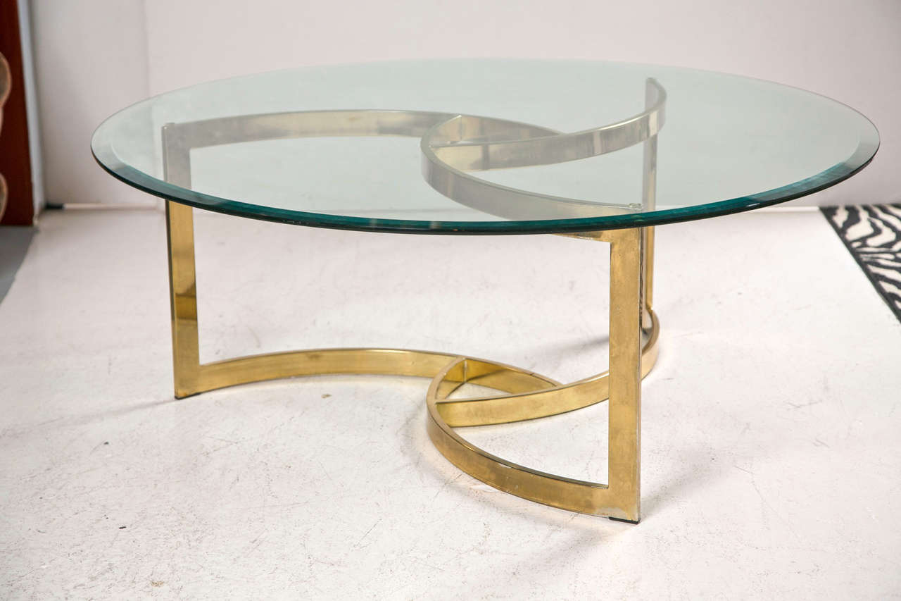 Mid-Century Brass-Plate Swirl Base with Round Glass top coffee table