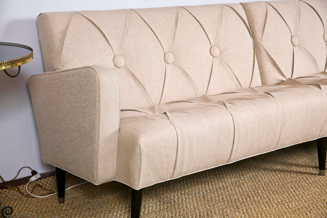 1950's Two-Part Sofa In Linen Upholstery 1