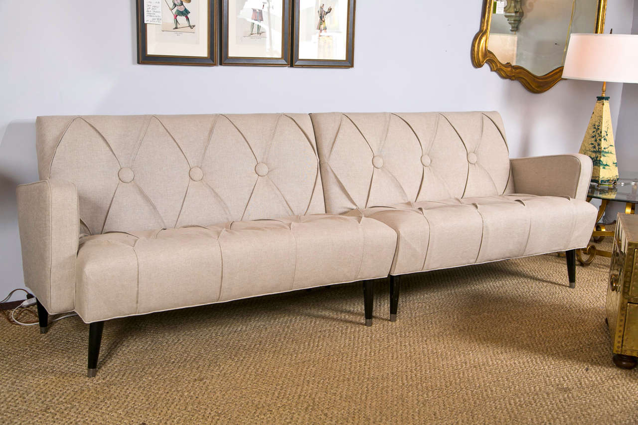 1950's Two-Part Sofa In Linen Upholstery. Custom Design
Each piece is 49