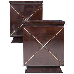 Pair of Mid-Century Mahogany and brass End Tables