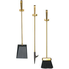 1960's Brass Wall Mount Fireplace Tools