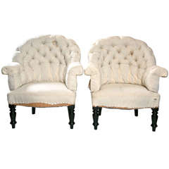 Pair of 19th c. French Round Back Chairs with Tufting