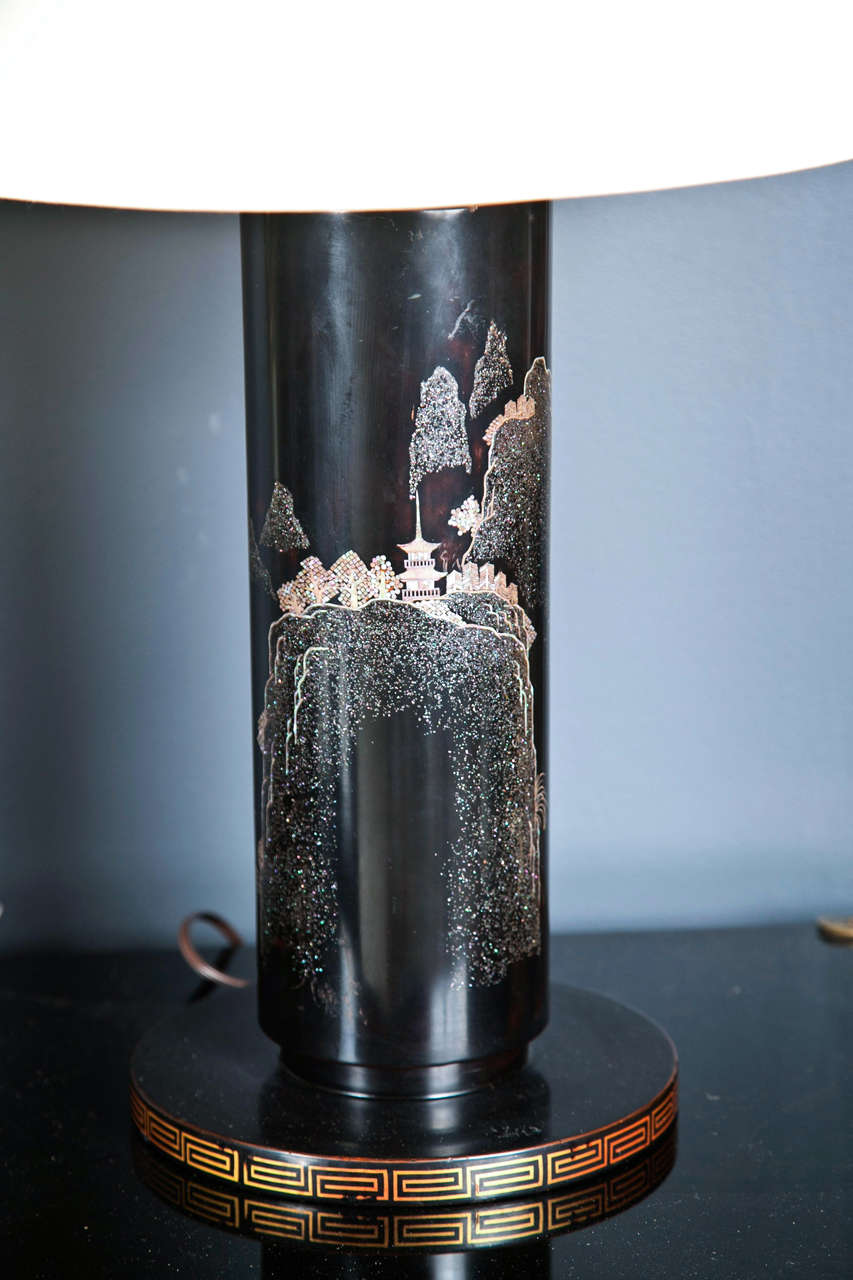 Mother of Pearl Inlay Scenic Japanese Lamps at 1stDibs