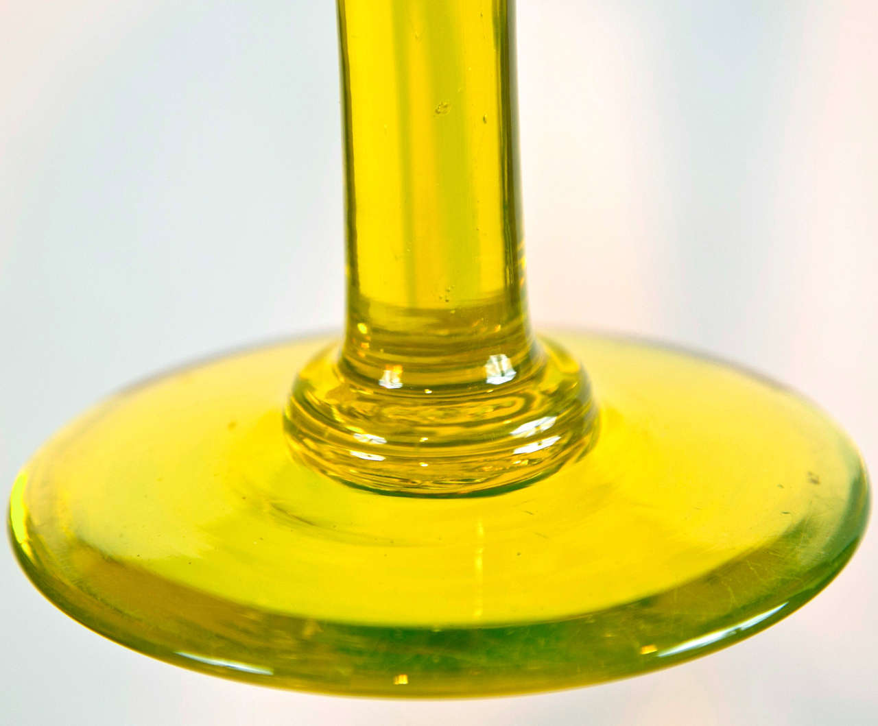 Pair of Rare Yellow Vaseline Handblown Glass Candlesticks at 1stdibs