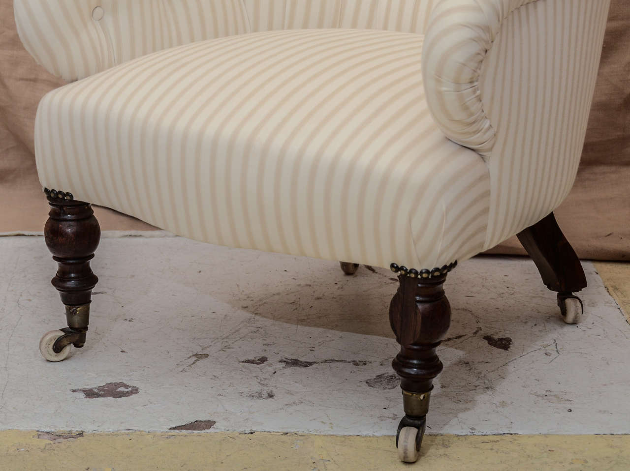 British Eng. Victorian Tufted Turkish Framed Upholstered Armchair