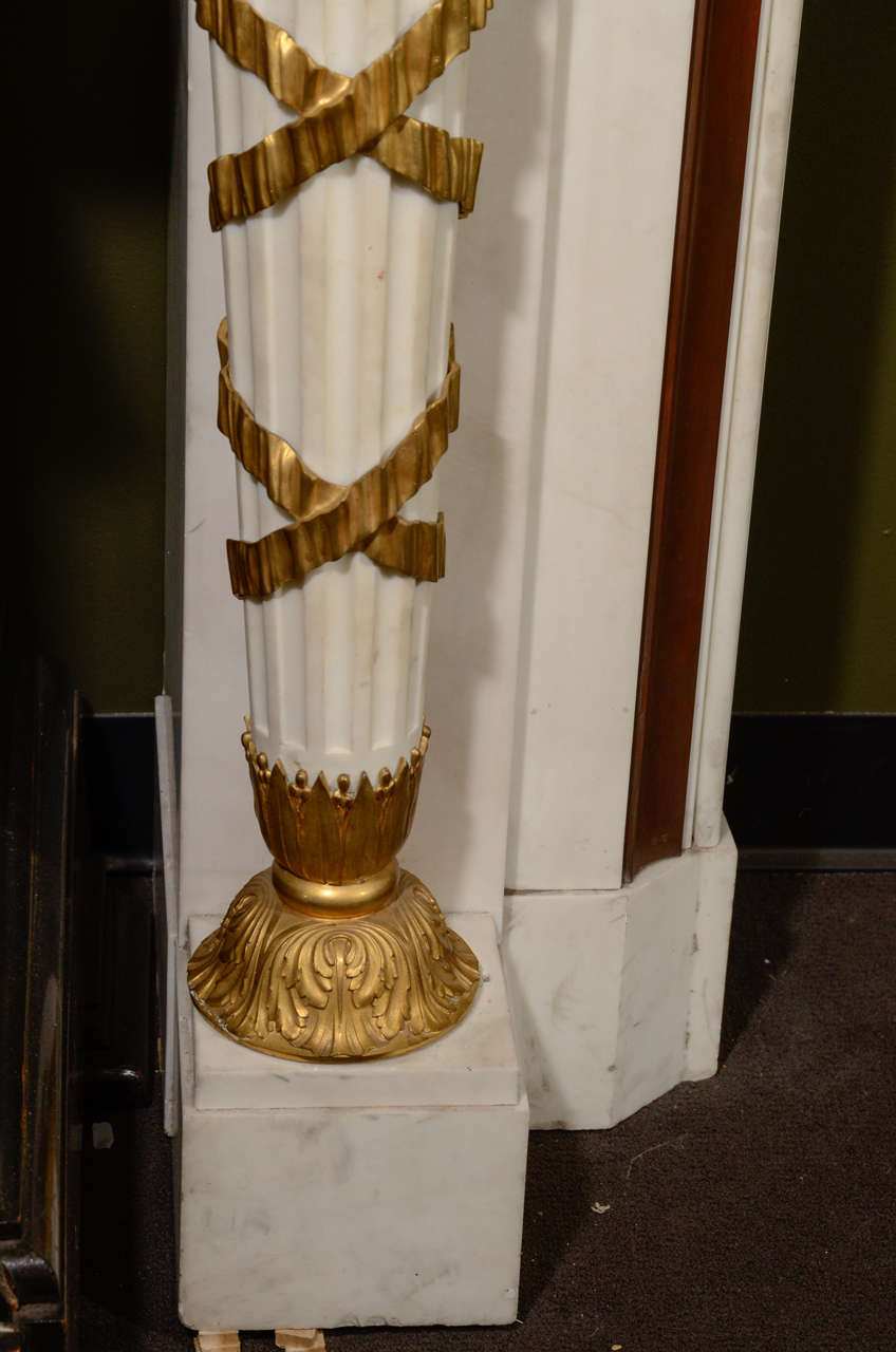 Palatial Antique French Louis XVI Style White Marble and Gilt Bronze Mantle In Good Condition For Sale In New York, NY