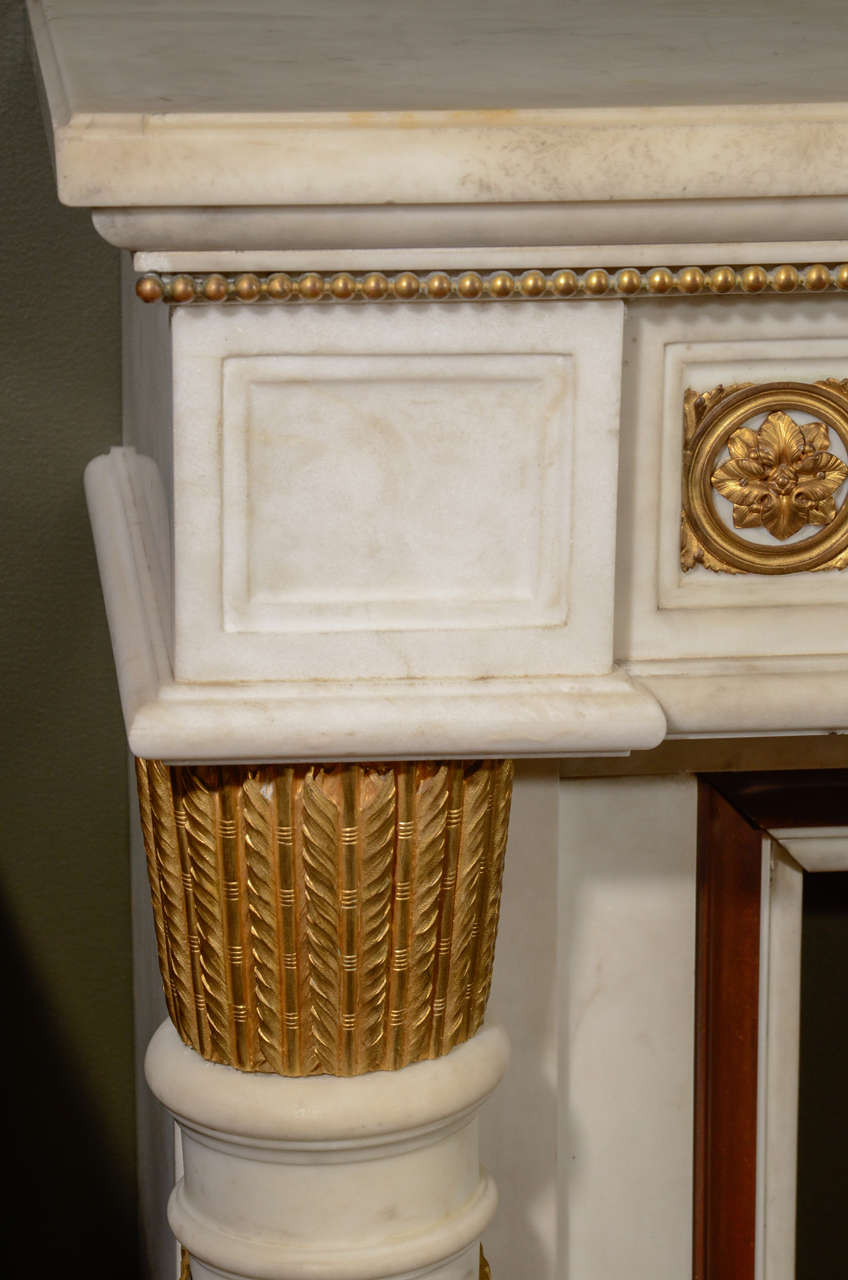 19th Century Palatial Antique French Louis XVI Style White Marble and Gilt Bronze Mantle For Sale