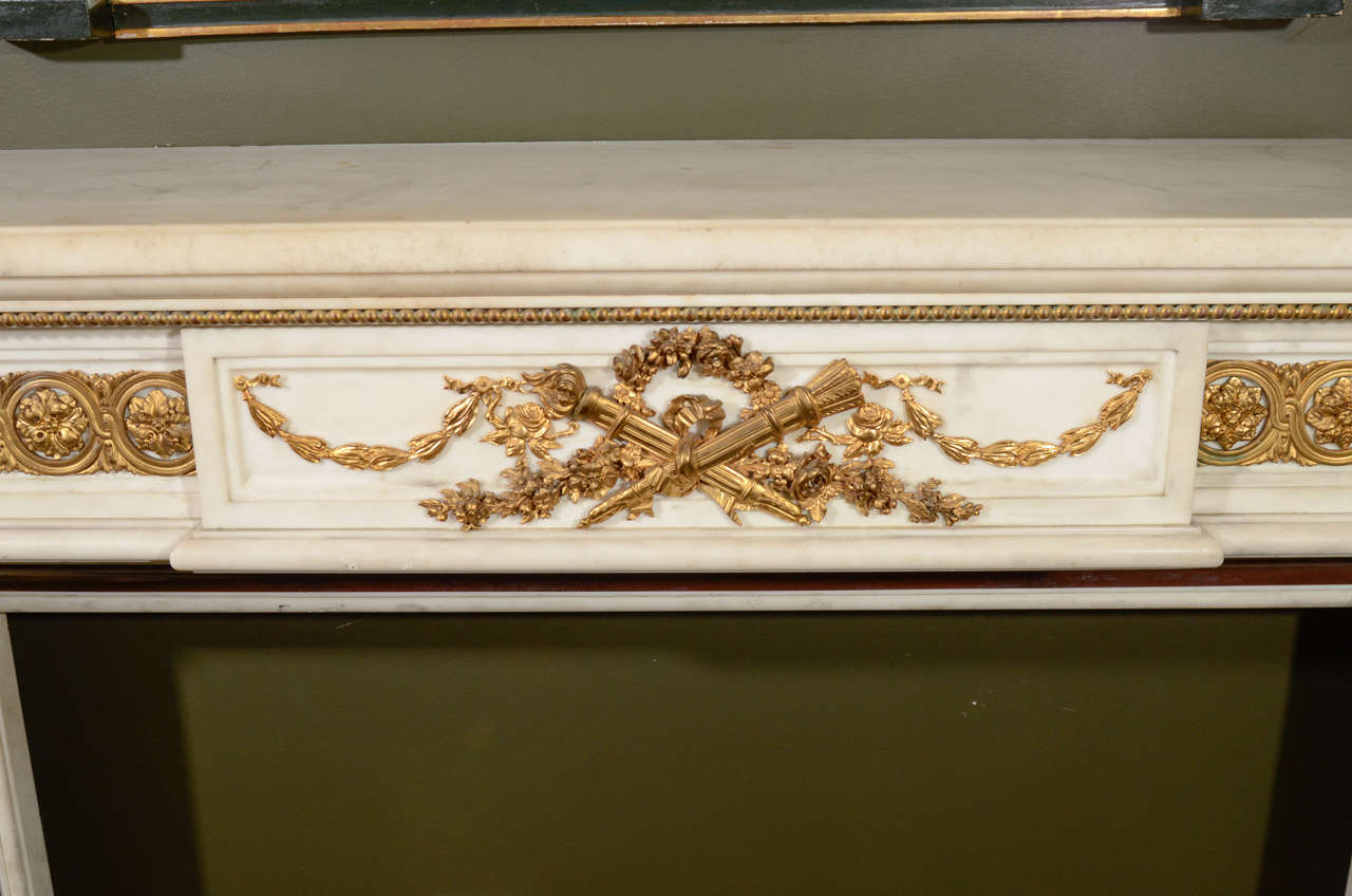 Palatial Antique French Louis XVI Style White Marble and Gilt Bronze Mantle For Sale 1