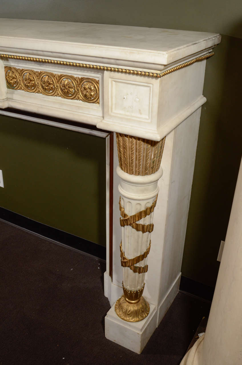 Palatial Antique French Louis XVI Style White Marble and Gilt Bronze Mantle For Sale 2