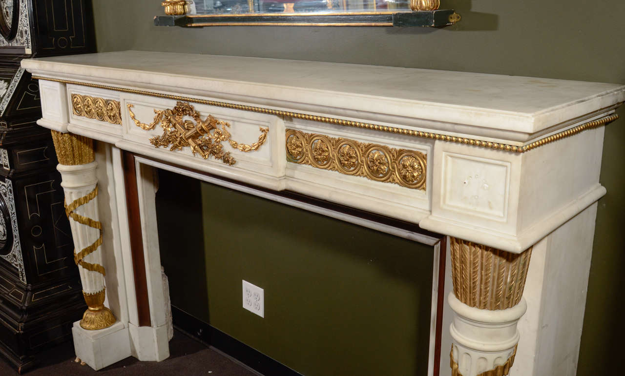 Palatial Antique French Louis XVI Style White Marble and Gilt Bronze Mantle For Sale 3