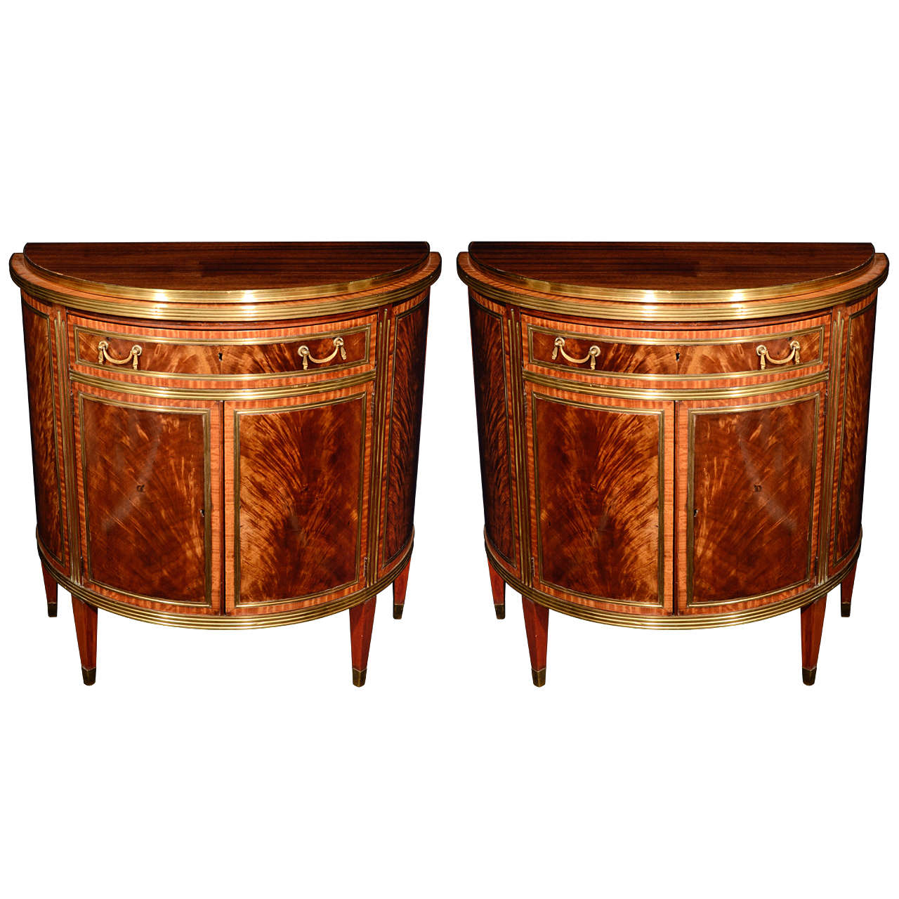 Pair of Neoclassical Antique Russian Gilt Bronze & Mahogany Commodes, ca.1820.