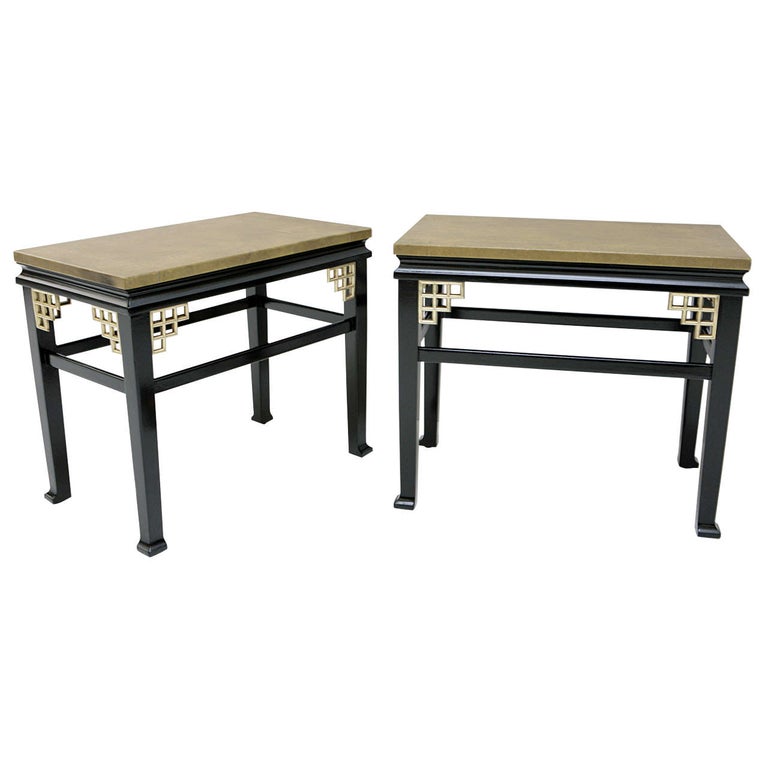 Pair of Custom Leather Topped Side Tables For Sale