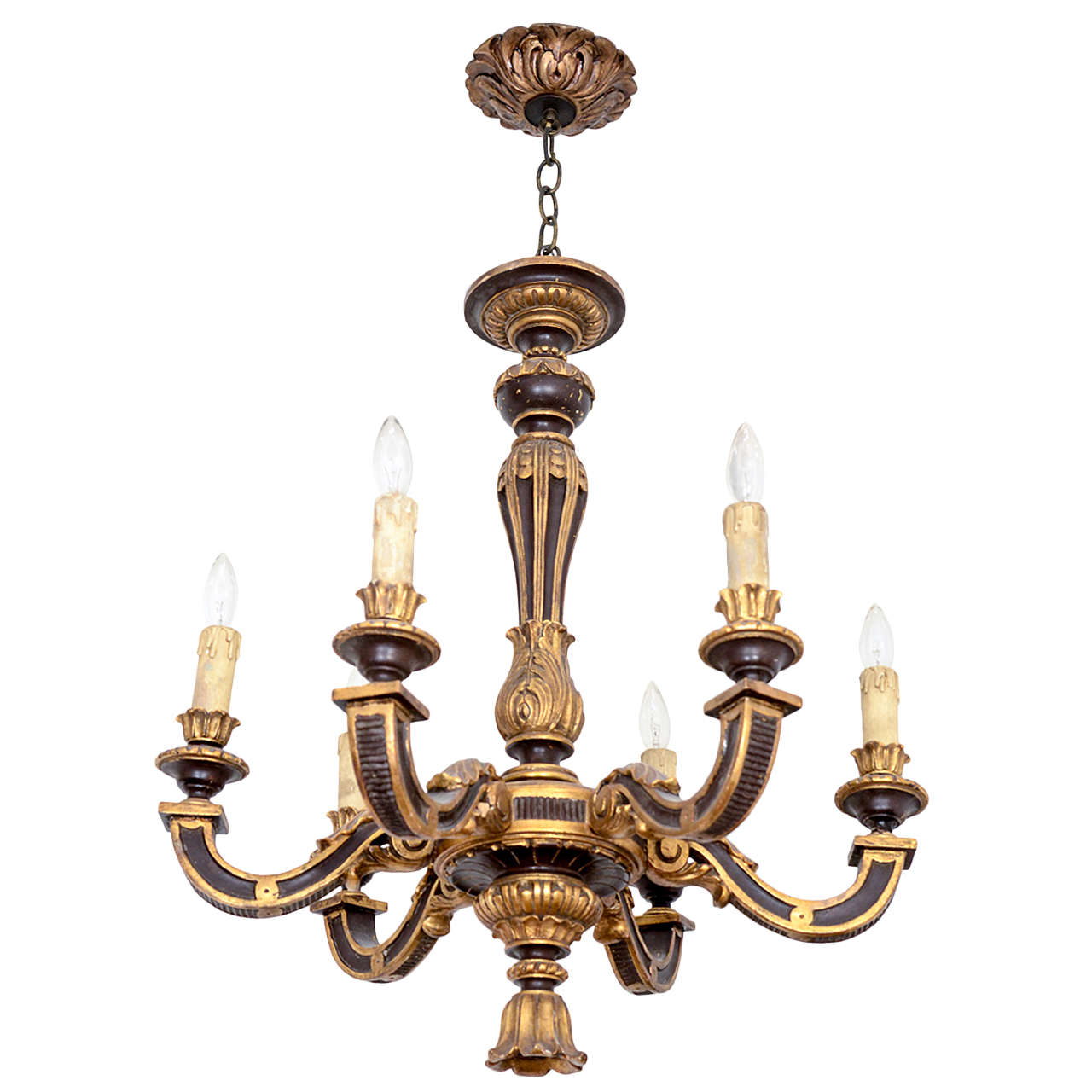 Baroque Style Ebonized and Gilt Wooden Chandelier