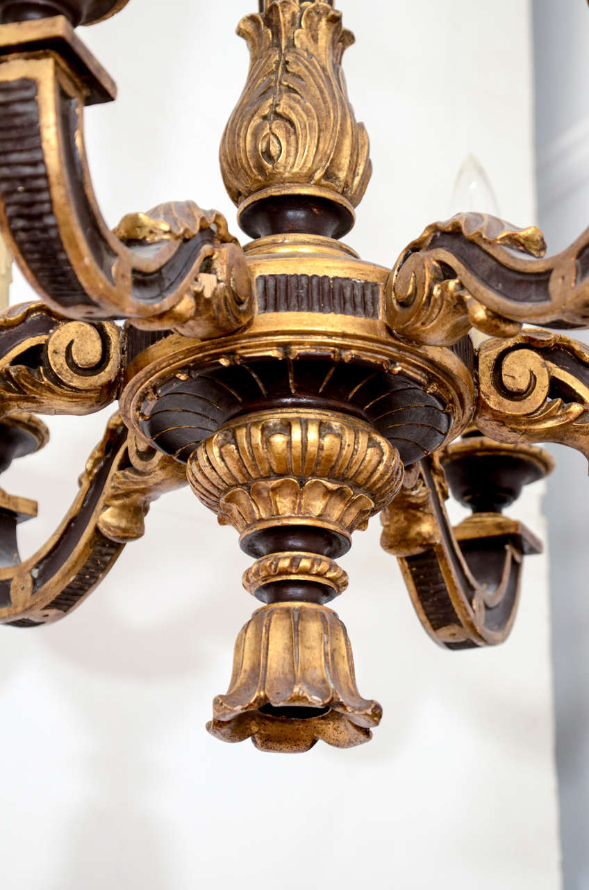Baroque Style Ebonized and Gilt Wooden Chandelier In Good Condition In New York, NY
