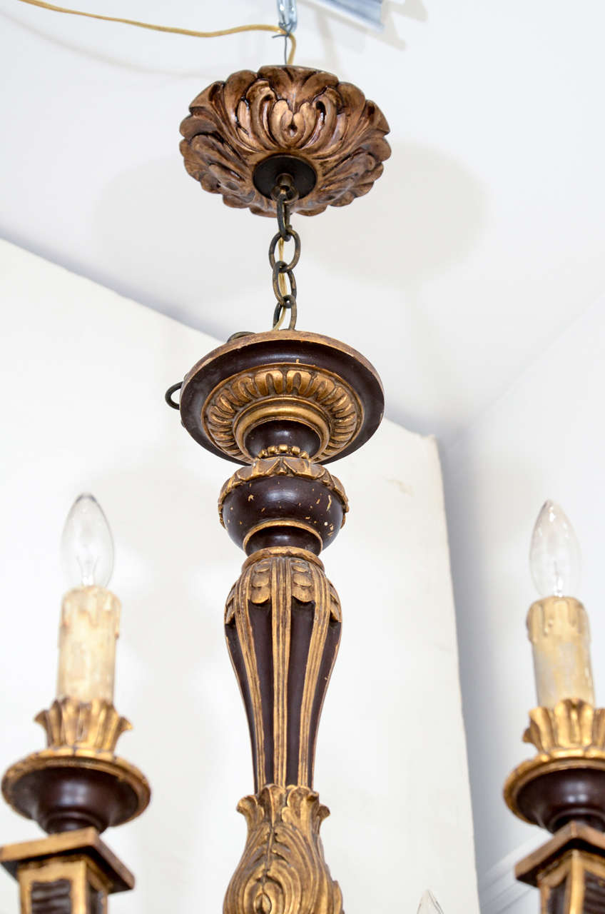 20th Century Baroque Style Ebonized and Gilt Wooden Chandelier