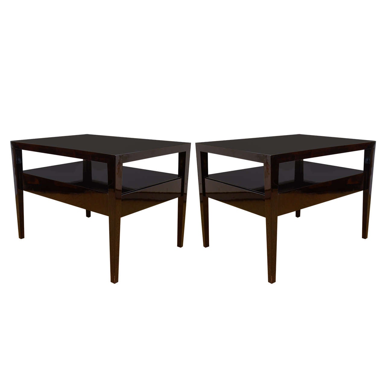 Pair of Rectangular, Custom-Made, Two-Tier End Tables with a Drawer