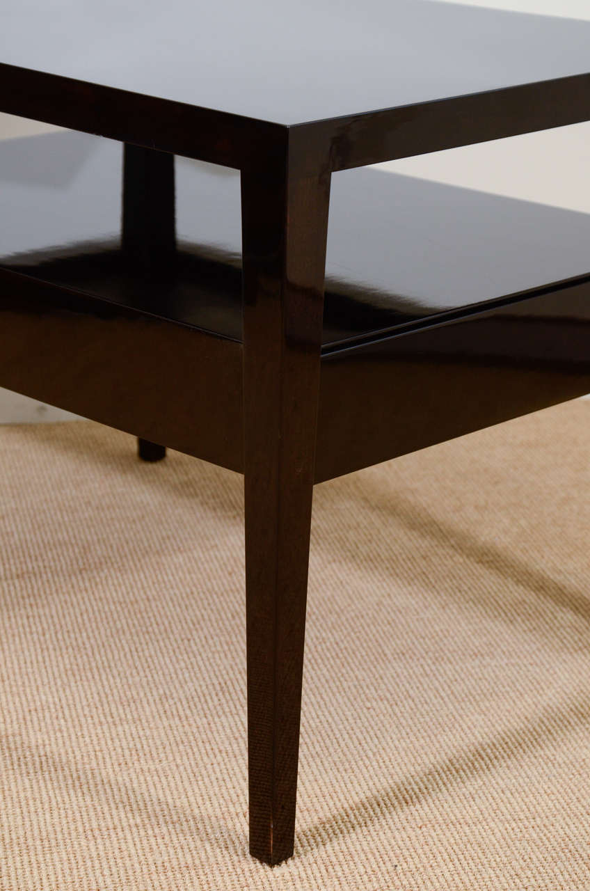 Contemporary Pair of Rectangular, Custom-Made, Two-Tier End Tables with a Drawer