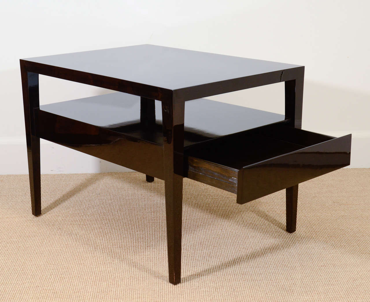 Pair of Rectangular, Custom-Made, Two-Tier End Tables with a Drawer 1
