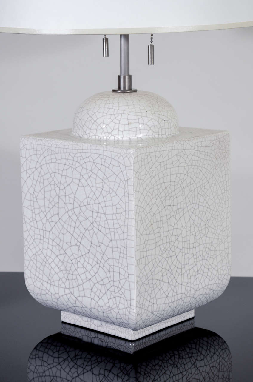 Square Molded Ceramic Table Lamp In Excellent Condition In New York, NY