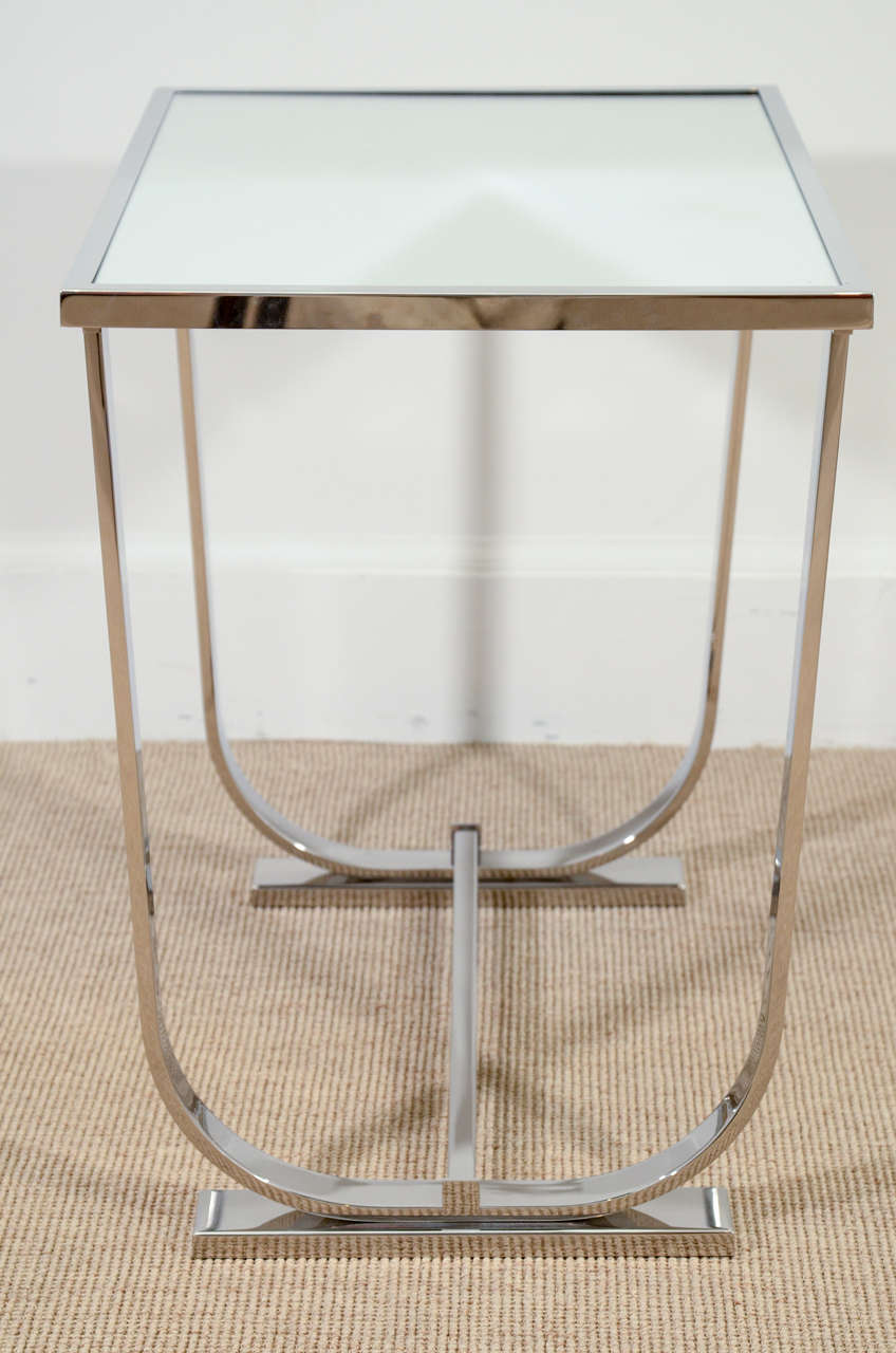 Stainless Steel Art Deco Style Side Table with Mirrored Top For Sale