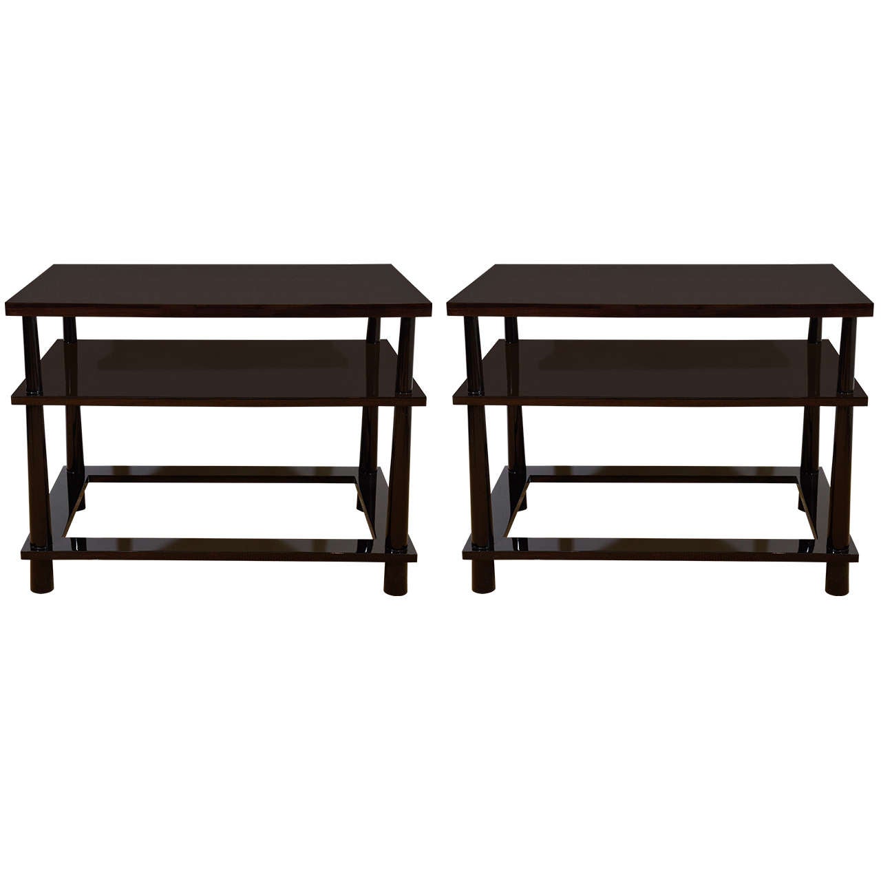 Pair of Three-Tier Rectangular, Custom-Made End Tables For Sale