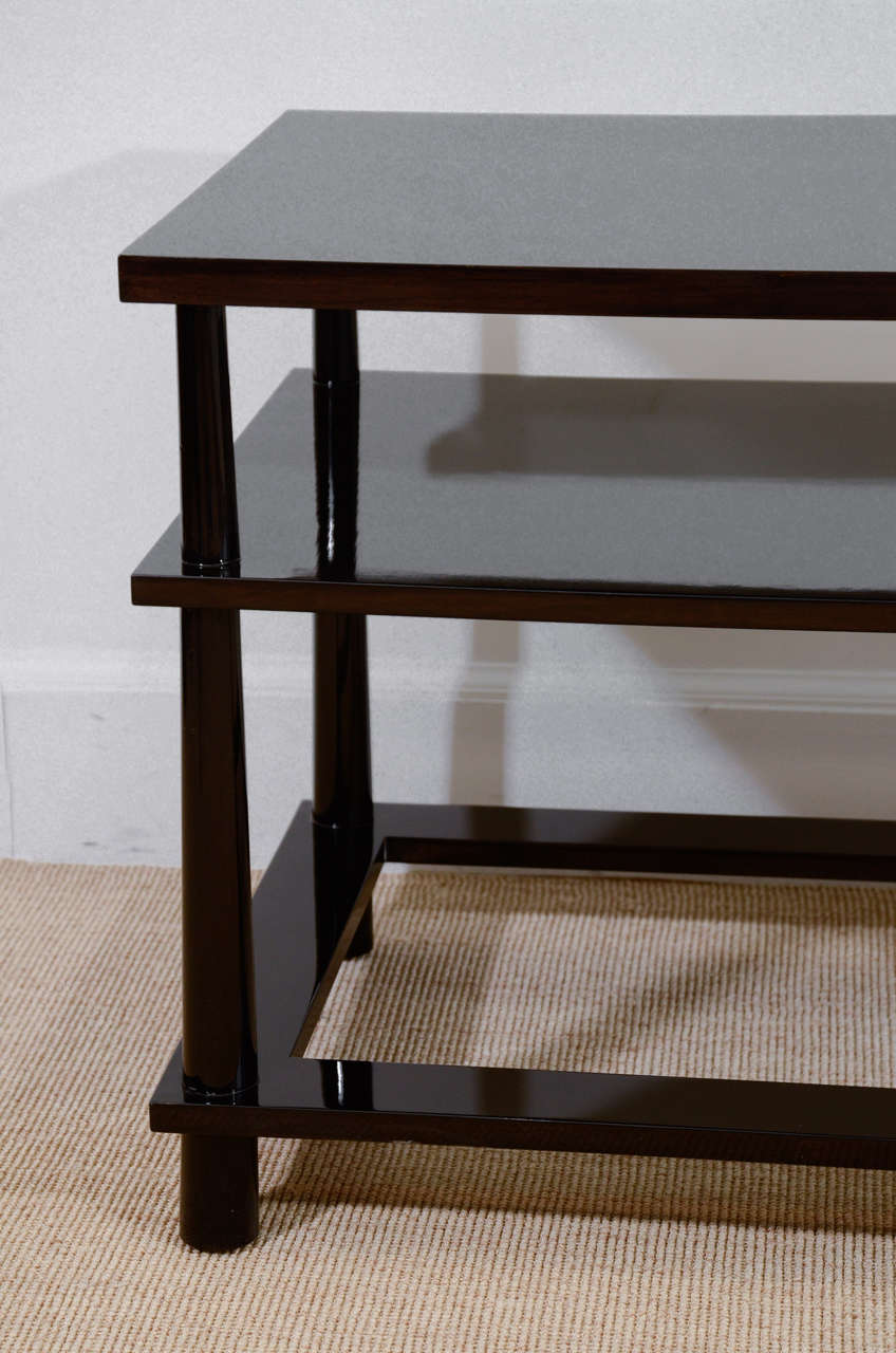 Contemporary Pair of Three-Tier Rectangular, Custom-Made End Tables For Sale