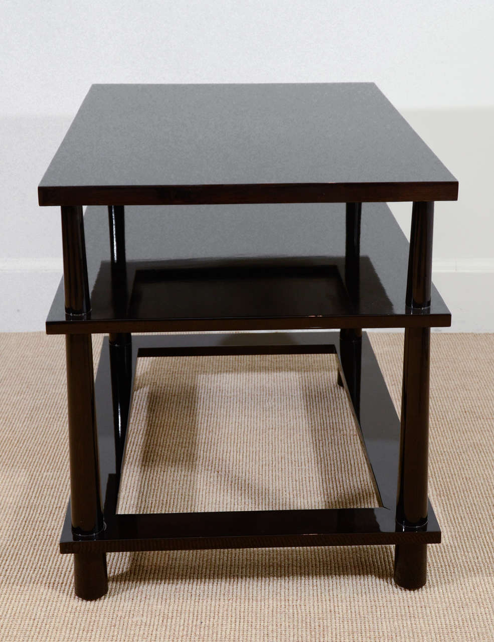 Walnut Pair of Three-Tier Rectangular, Custom-Made End Tables For Sale