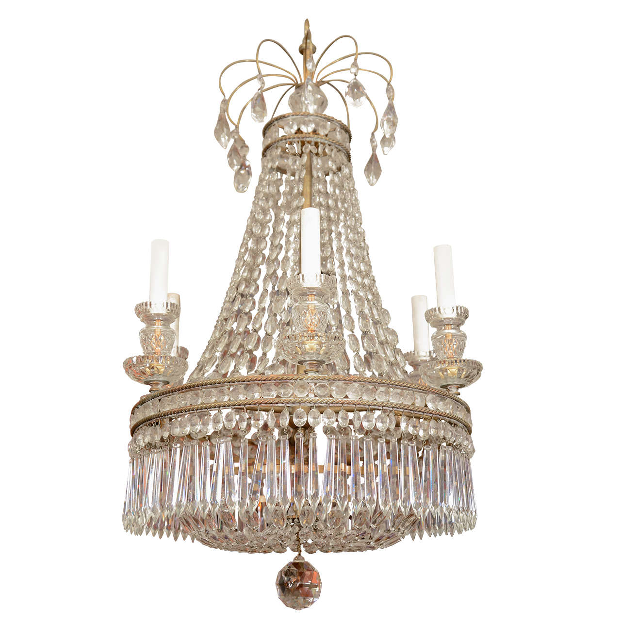Regency Style Crystal and Bronze Chandelier For Sale