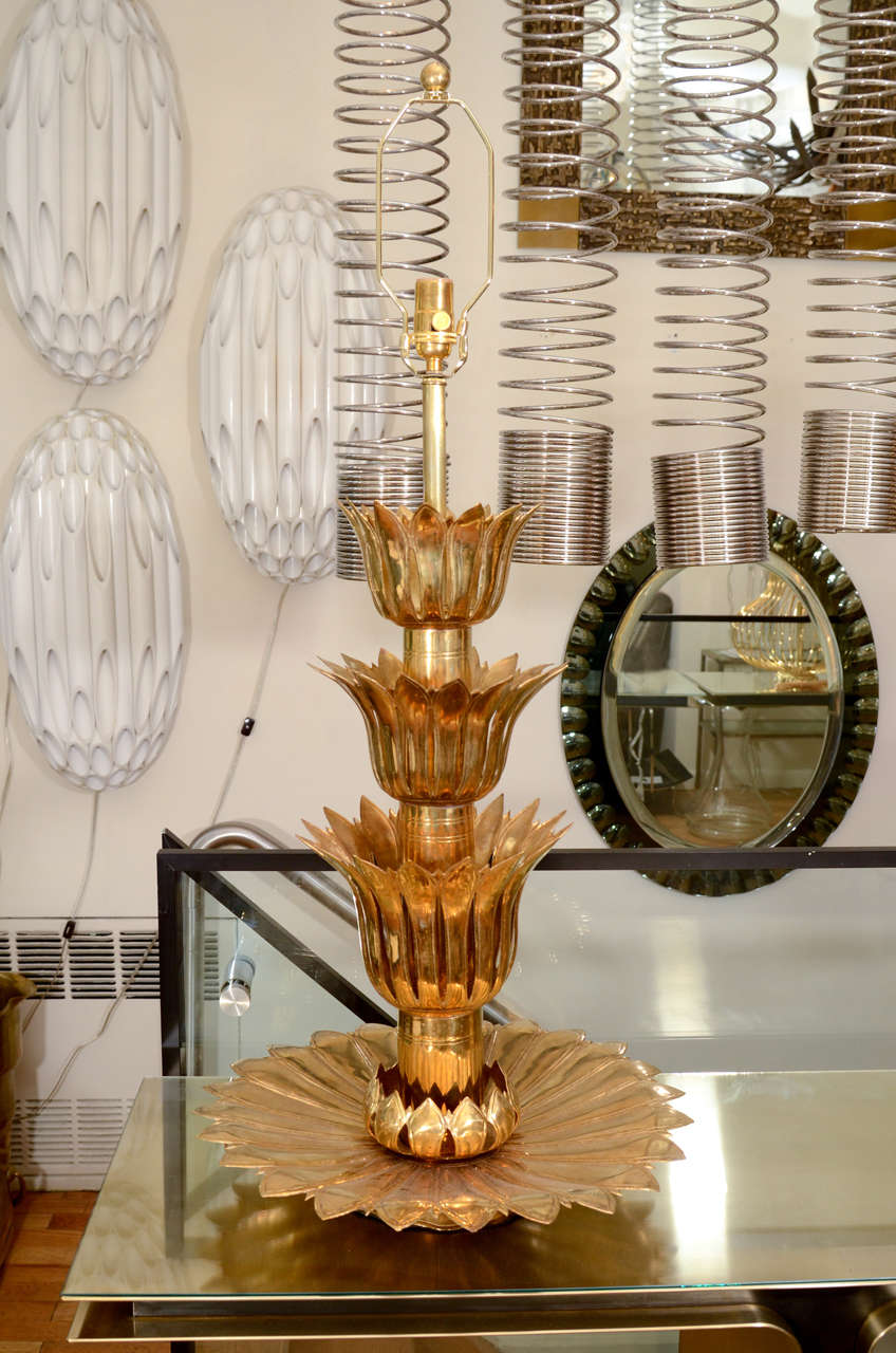 Single brass palmette table lamp by Feldman.