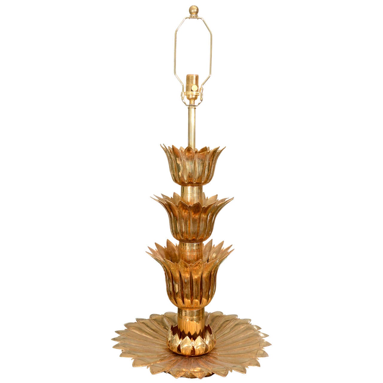 Single Brass Palmette Table Lamp by Feldman For Sale