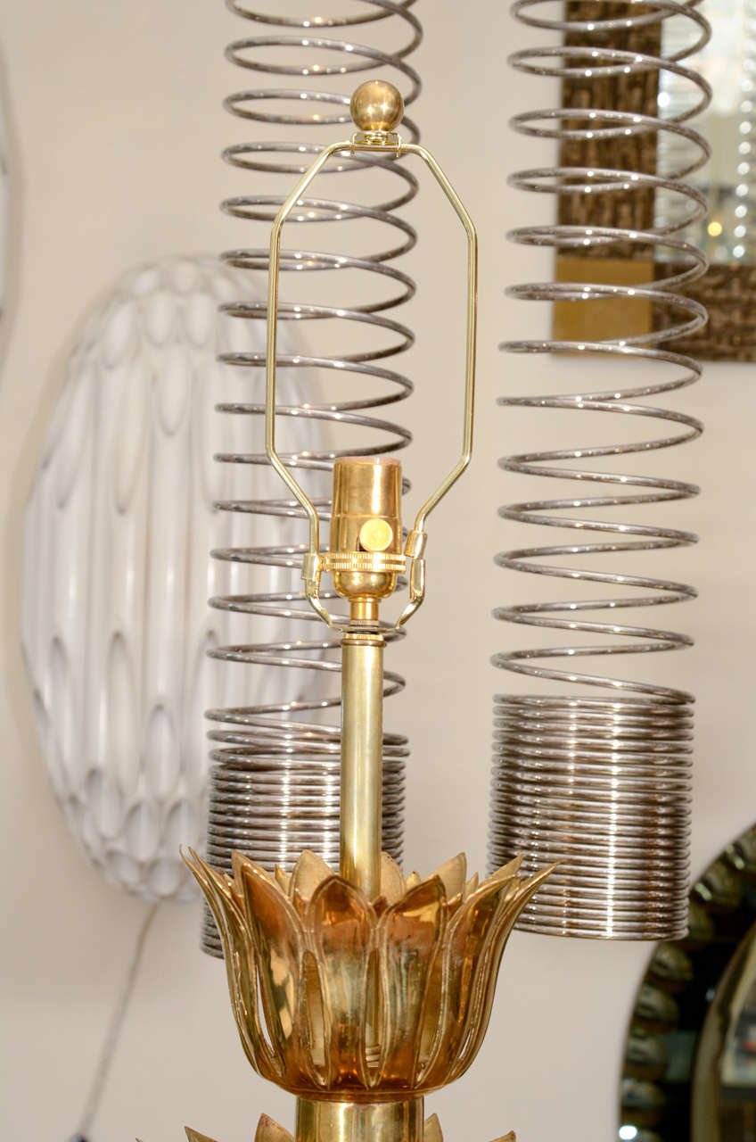 American Single Brass Palmette Table Lamp by Feldman For Sale