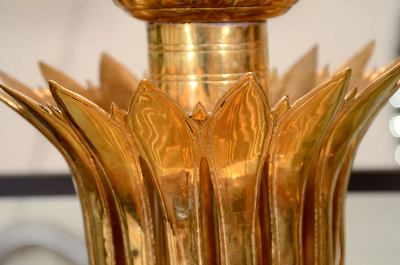 Mid-20th Century Single Brass Palmette Table Lamp by Feldman For Sale