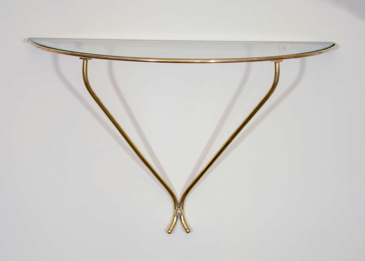 Pair Of Brass Wall Mounted Shelves With Glass Tops