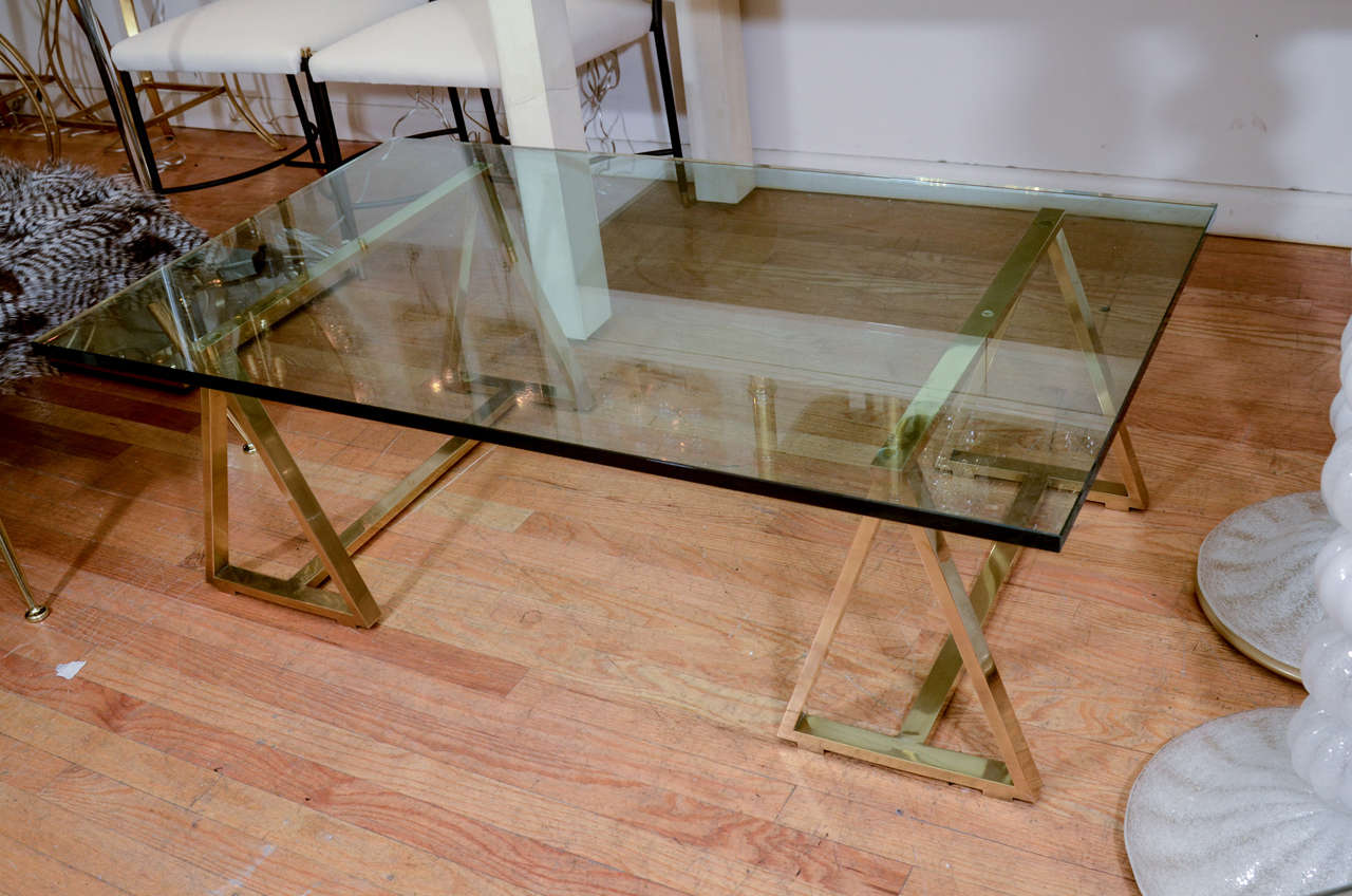 Brass Saw Bench Form Base Coffee Table
