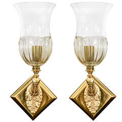 Gilt Bronze Napoleon III One Light Sconces With Murano Glass Shades