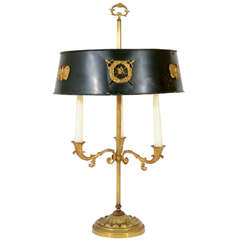 Vintage Gilt Bronze Bouillotte Lamp & Shade, France, Late 19th / Early 20th C