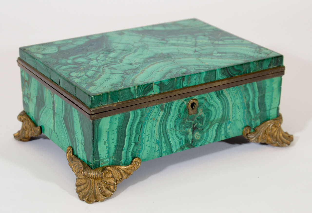 19th C Russian Malachite Jewelry Box In Excellent Condition In New York, NY