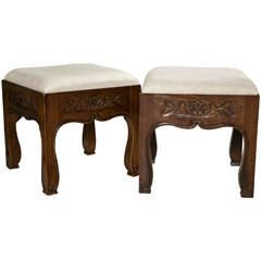 Pair of French Country Walnut Ottomans