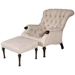 Armchair and Ottoman in Belgian Linen