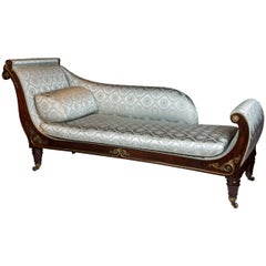 Regency Period Rosewood Chaise Lounge Blue Upholstery, style of George Smith