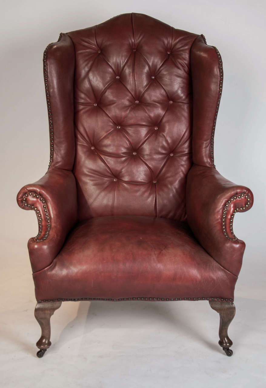 Pair of Early 20th Century Red Leather Wing Back Chairs In Good Condition In London, GB