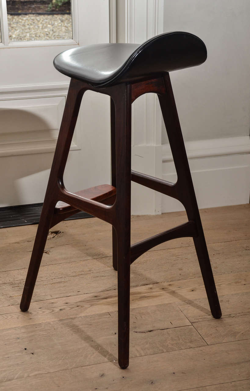 Set of Six 1960's Erik Buch Barstools in Rosewood and Leather 3