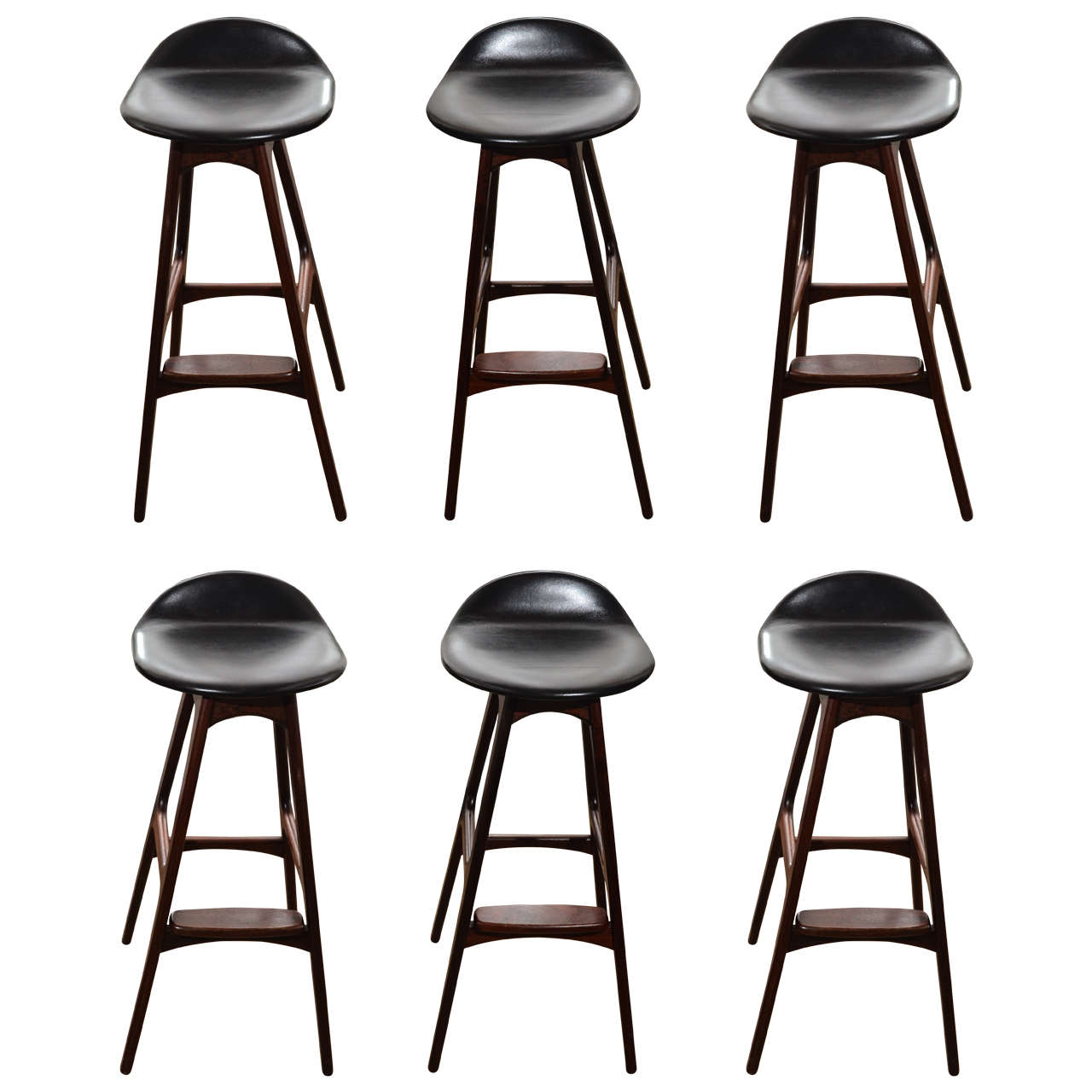 Set of Six 1960's Erik Buch Barstools in Rosewood and Leather