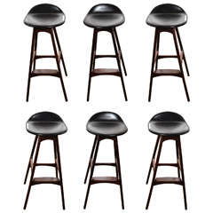 Set of Six 1960's Erik Buch Barstools in Rosewood and Leather