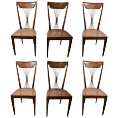 Set of Six 1950s Paolo Buffa Dining Chairs in Rosewood with Brass Details