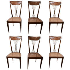 Set of Six 1950's Paolo Buffa Dining Chairs in Rosewood with Brass Details 5