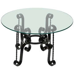 Vintage Iron Scrolled Table with Glass Top