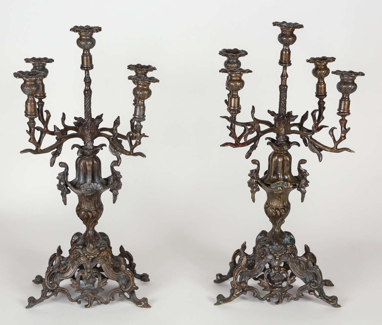 Pair of Antique Brass Candelabras at 1stDibs