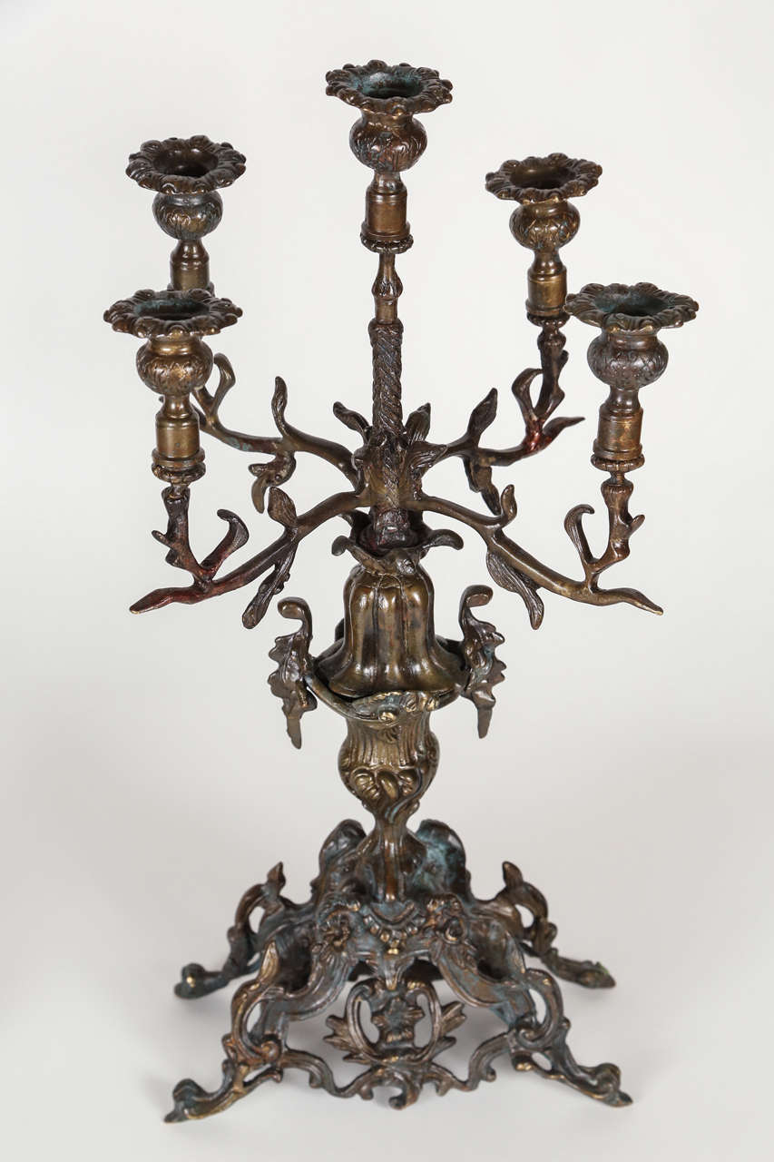 Pair of Antique Brass Candelabras at 1stDibs