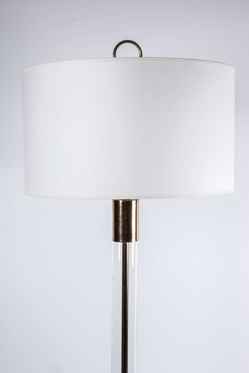 Mid-Century Modern Pair of Elegant Glass and Brass Floor Lamps by Laurel